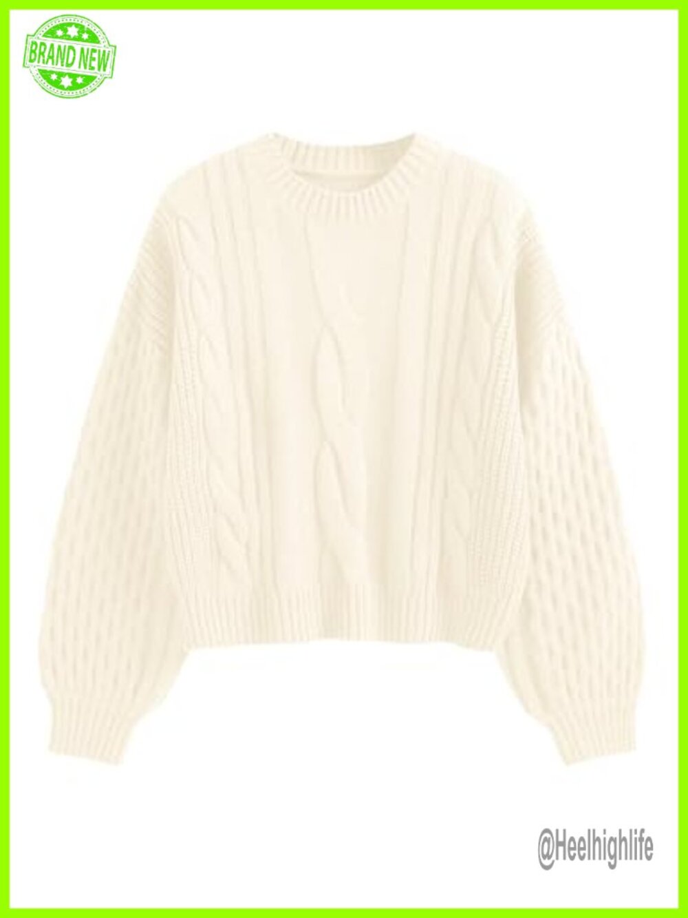 Cable Knit Crewneck Long Sleeve Pullover Sweater Acrylic Oversized